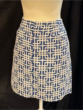 LOFT Blue and White Geometric A-Line Skirt